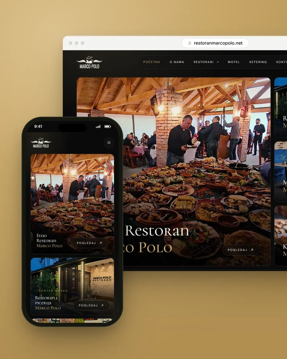 Sajt restoranmarcopolo.net u prozoru pregledača i na telefonu